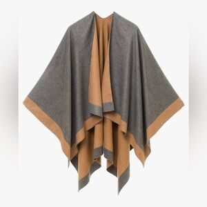 Charter Club Knit Poncho Heather Gray and Camel